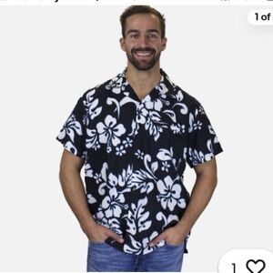 V.H.O. Funky Hawaiian Shirt Black/Light Blue/White.